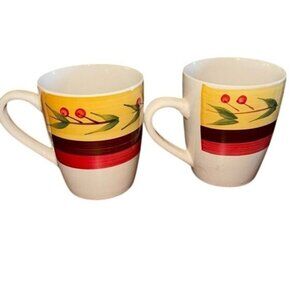 Set Of 2 Royal Norfolk Stoneware Mugs With Cherry Design Microwave & Dishwasher